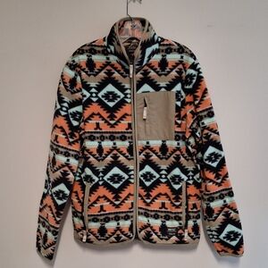 WESC Unisex Aztec Print Fleece Jacket-Orange, Mint, Black Zip Comfy Soft Westen